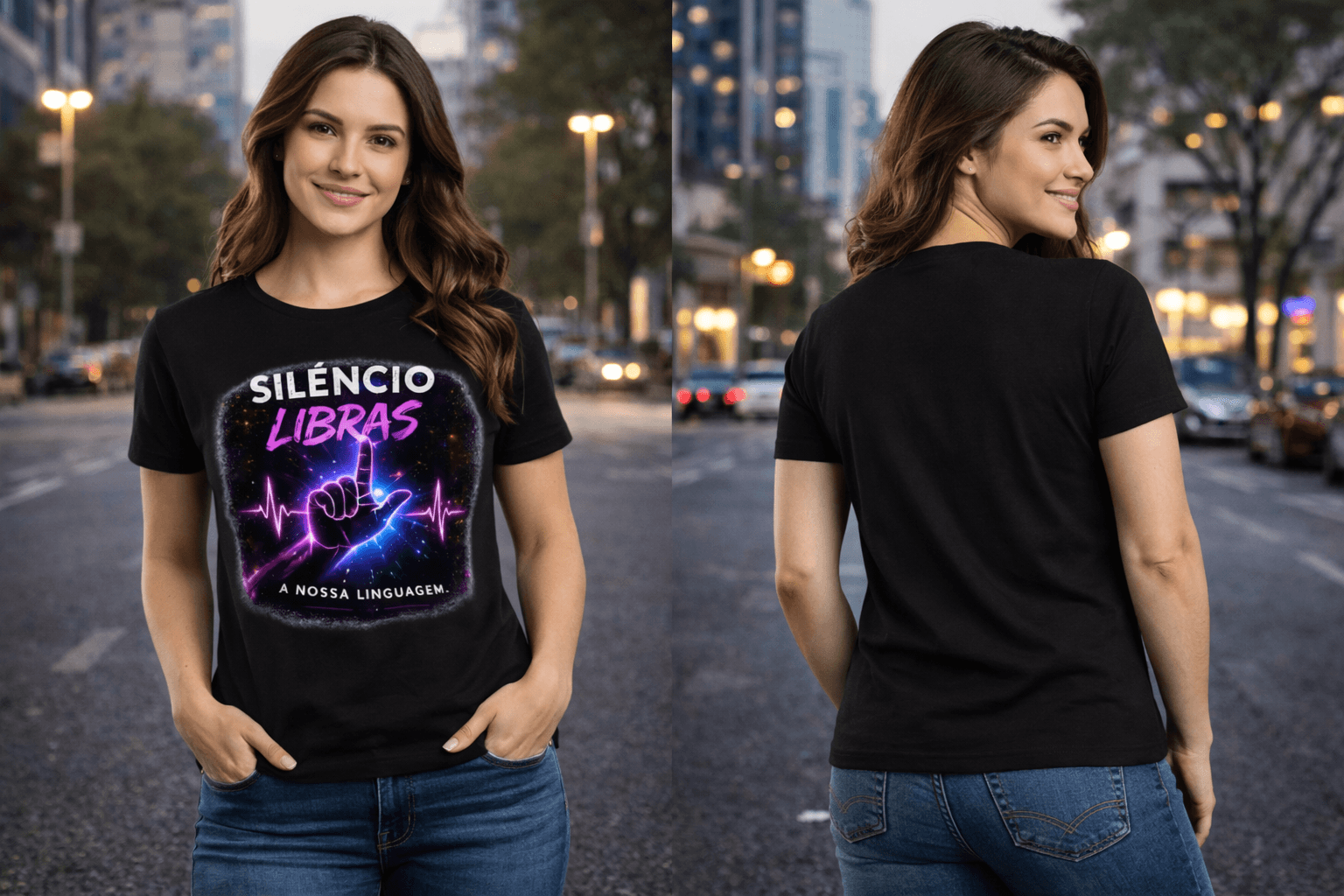 Camiseta “Silêncio, LIBRAS – A Nossa Linguagem” - Frente