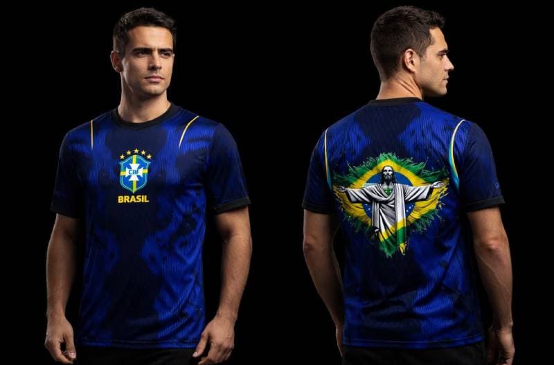 Camiseta Seleção Brasileira - Estampa Sublimada Mapa e Bandeira - Frente