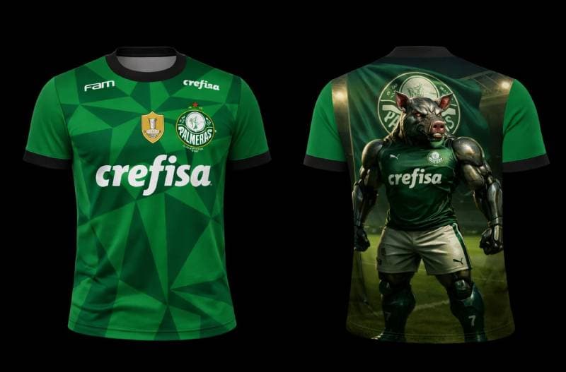 Camiseta Palmeiras - Estampa Sublimada Porco Cyborg - Verde - Frente