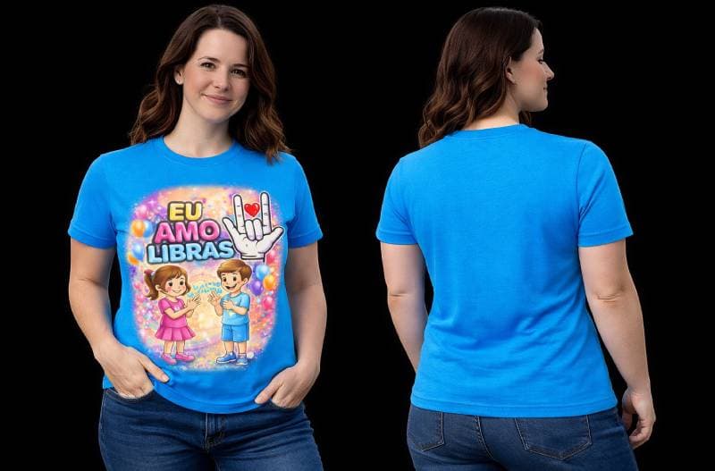 Camiseta Infantil Eu Amo LIBRAS – Inclusão e Comunicação - Frente