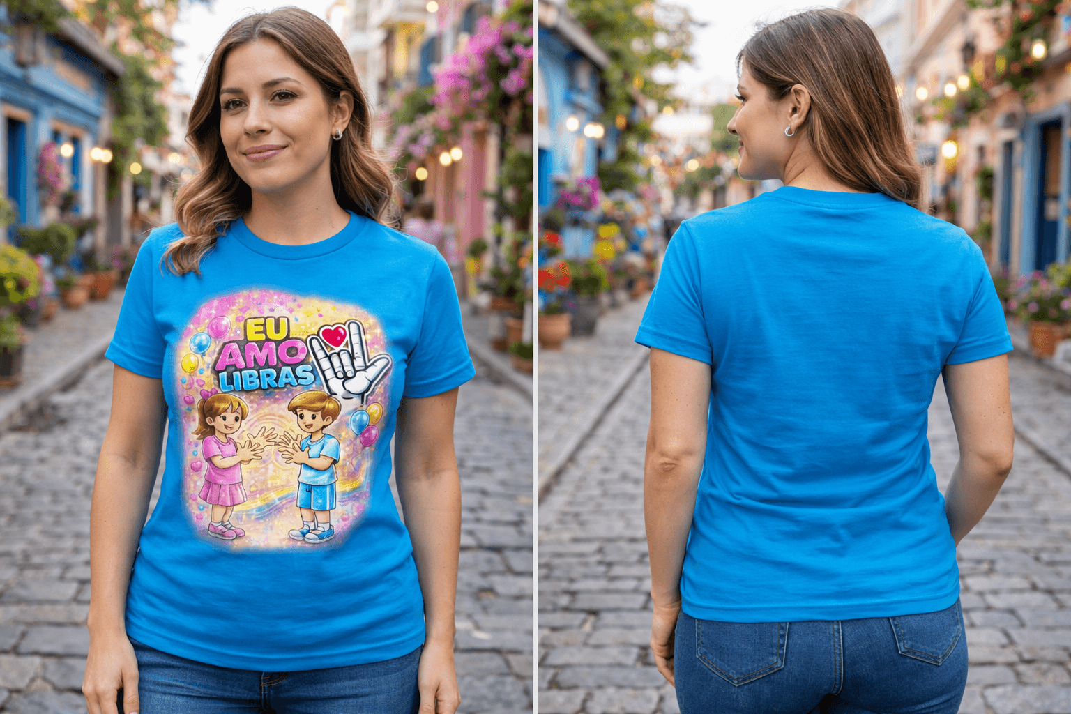 Camiseta Infantil Eu Amo LIBRAS – Inclusão e Comunicação - Frente