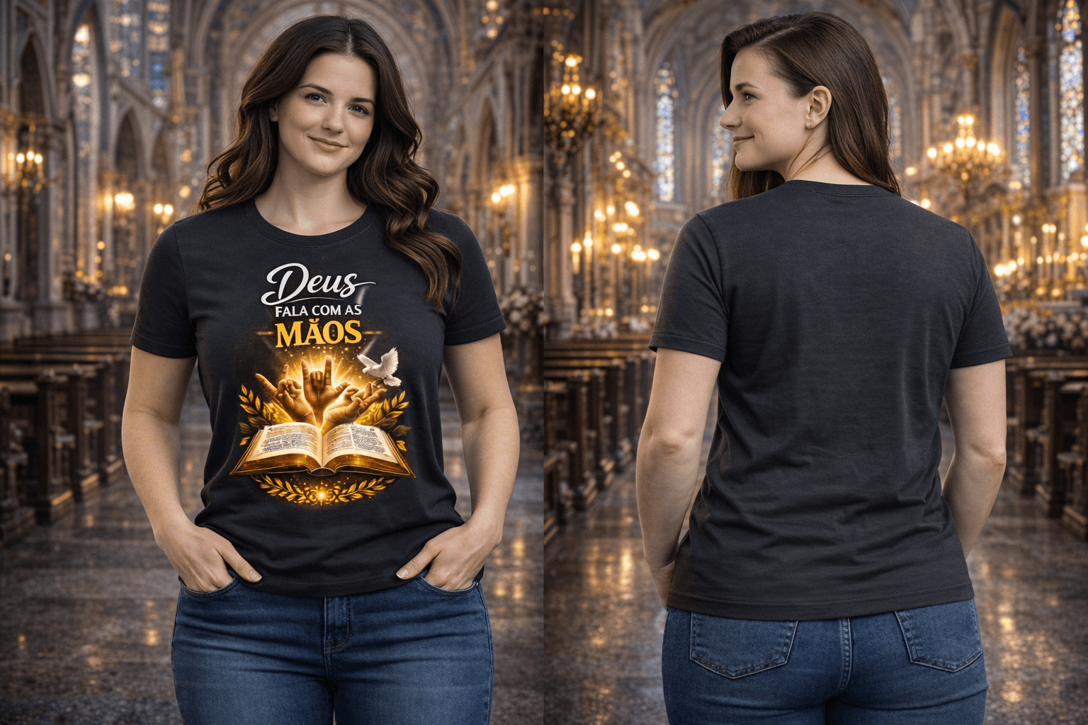Camiseta “Deus fala com as mãos” - Frente
