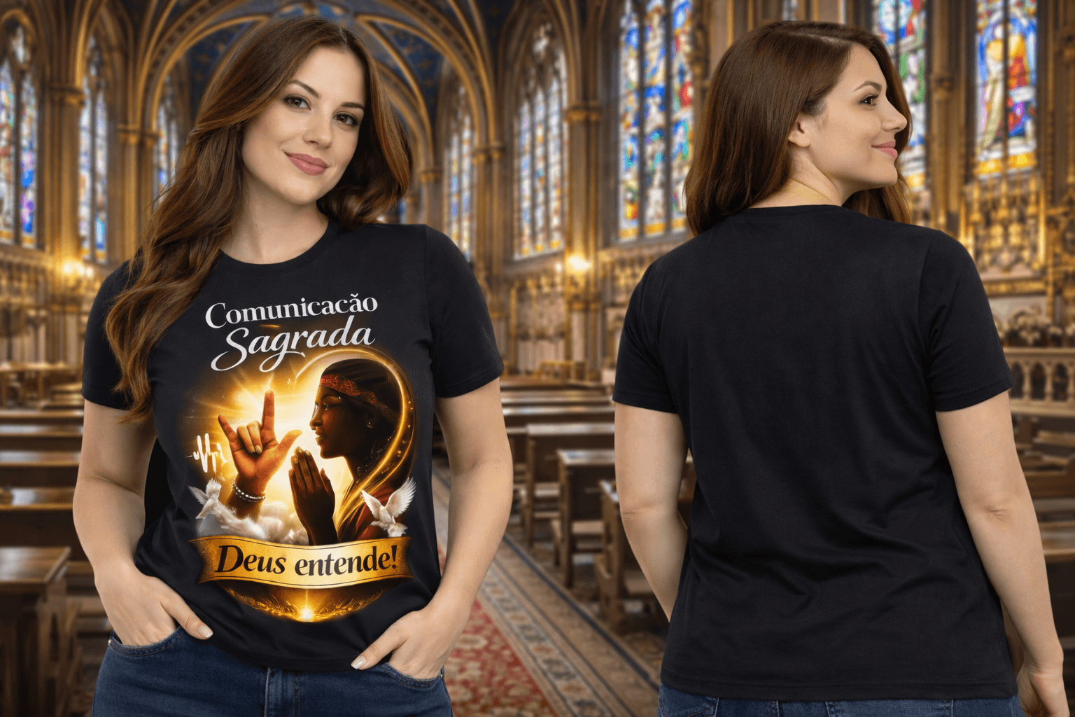 Camiseta “Comunicação Sagrada – Deus entende!” - Frente