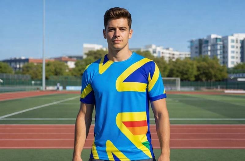 Camiseta Unissex Abstrata Colors - Design Geométrico Azul e Amarelo - Frente