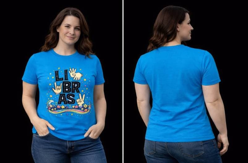 Camiseta LIBRAS Estilizada – Letras e Sinais em Língua Brasileira de Sinais - Frente